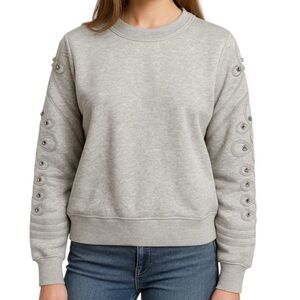 Anthro Belle Vere Rhinestone Sleeve Sweatshirt XS Gray